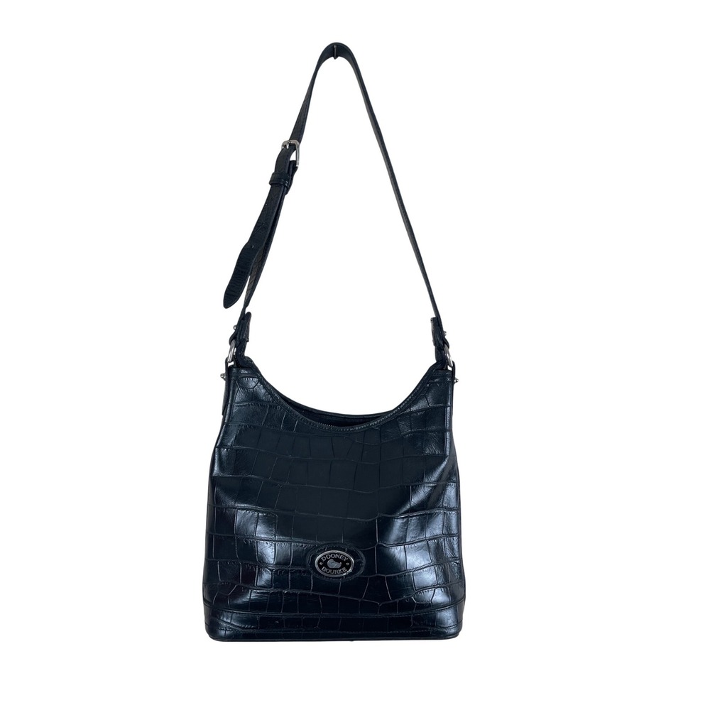 Dooney & Bourke Black Croc Embossed Leather Shoulder Bag Crossbody A0 409911